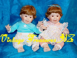 Image for Jennifer Schmidt Danbury Mint “Rachel & Ryan” Twins Porcelain Artist-signed Character Dolls Set <b><span style='color:red'> *****PARCEL POST SHIPPING INCLUDED – DOMESTIC ORDERS ONLY!***** </span></b><span style='color:purple'>